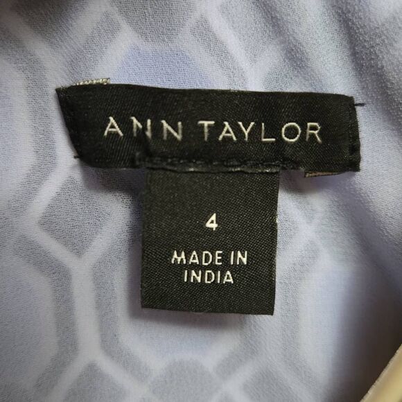 Ann Taylor Midi Shirt Dress Sz 4 Belted Short Sleeve Button Up Geometric Career - Picture 4 of 16